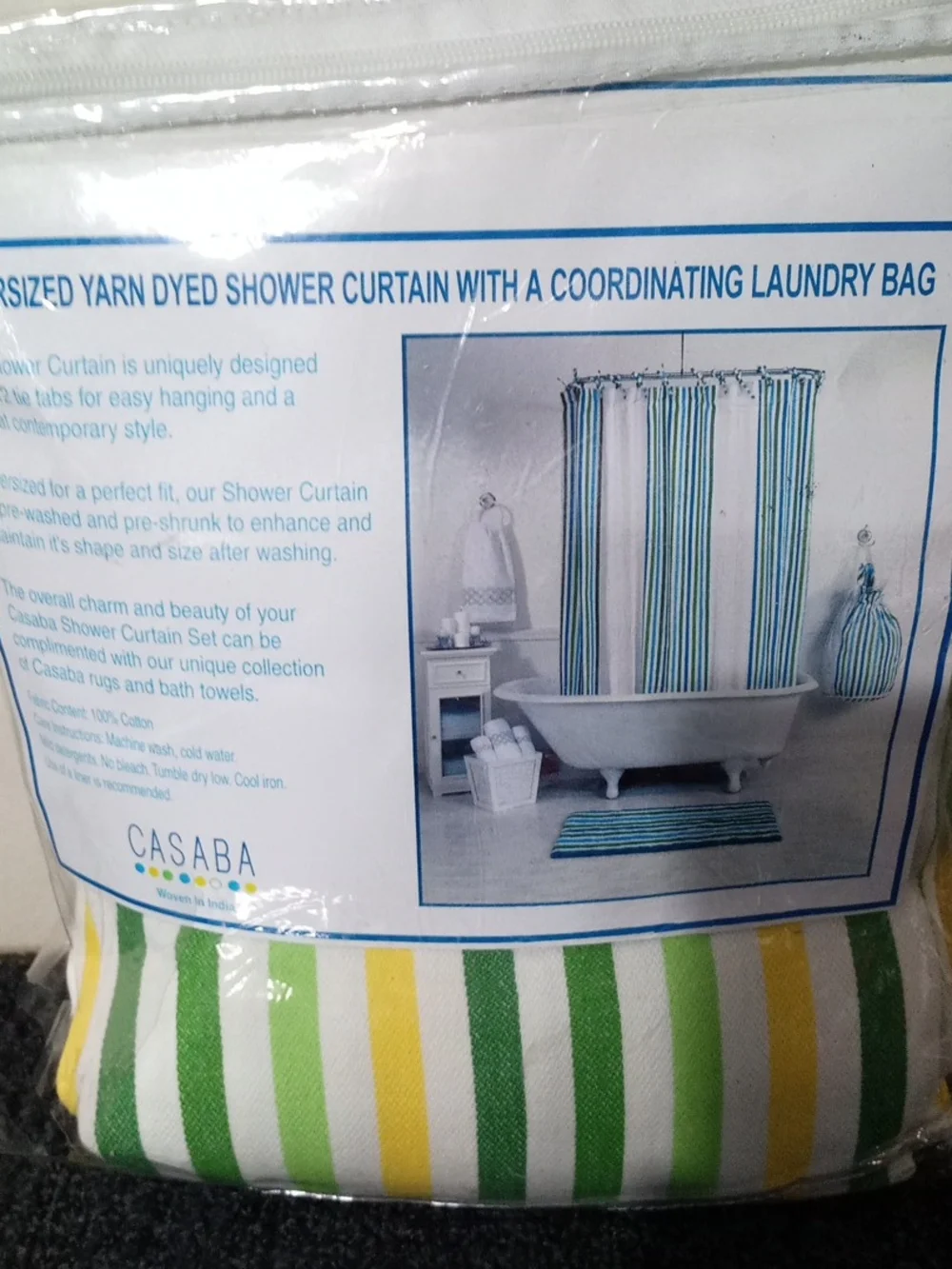 CASABA Green & Yellow Striped Yarn-Dyed Shower Curtain